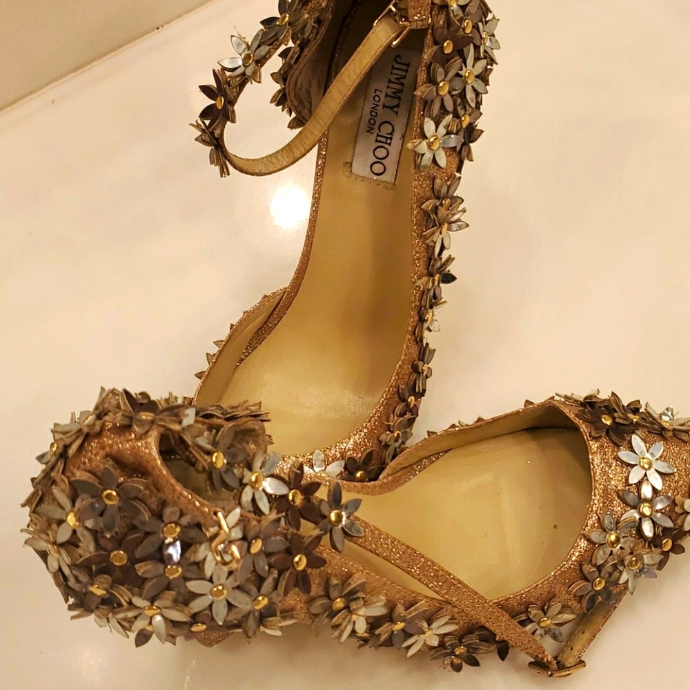 Jimmy choo gold shoes